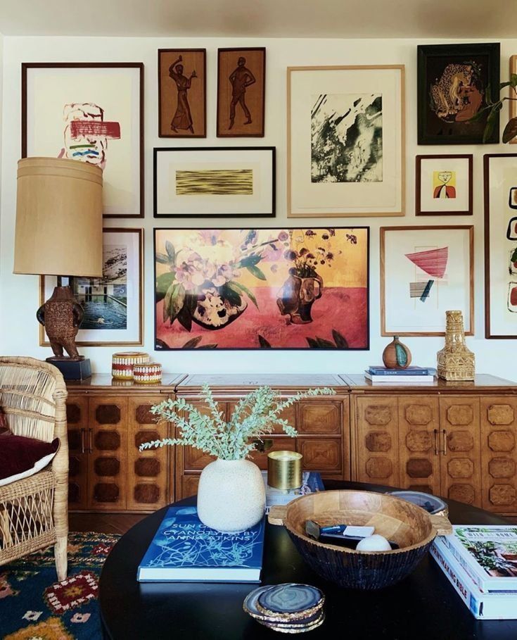 Colorful Living Room With Gallery Wall Art And Patterned Cabinets — Everyday Interiors in Helensburgh, NSW
