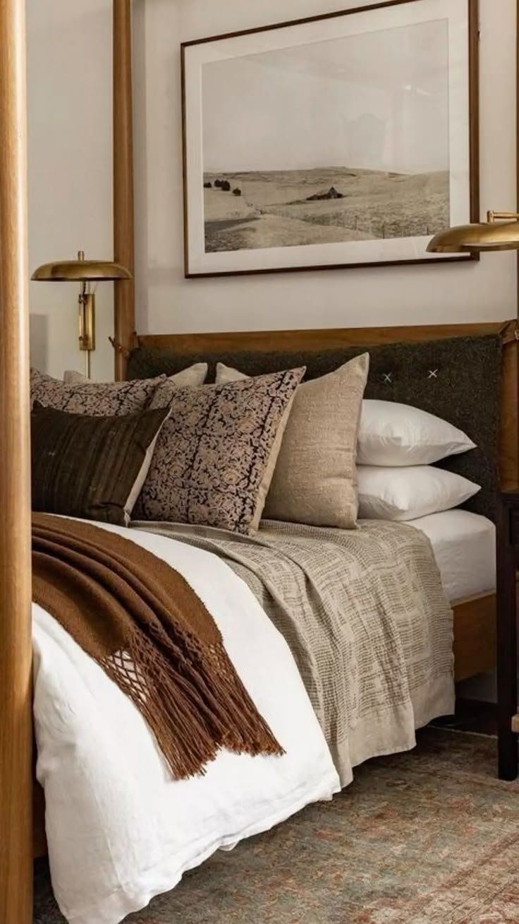 Cozy Bedroom With A Neatly Made Bed And Layered Pillows — Everyday Interiors in Helensburgh, NSW