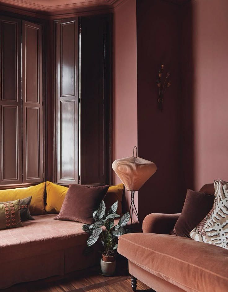 Elegant Living Room With Burgundy Walls And Velvet Sofas — Everyday Interiors in Helensburgh, NSW