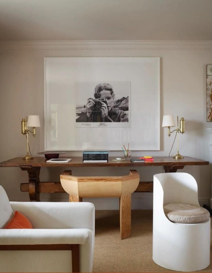 Modern Living Room With Wood Console, Black And White Portrait — Everyday Interiors in Helensburgh, NSW