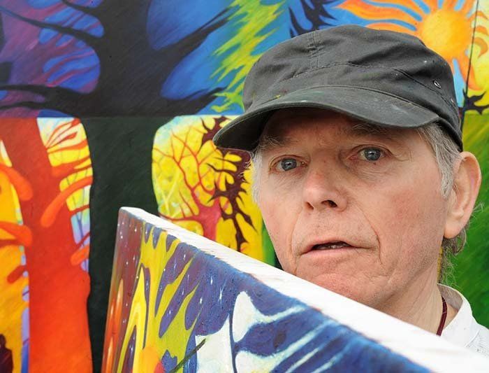 Tony Heald with his 'Fern Hill' artworks Tony Heald with his Fern Hill artworks