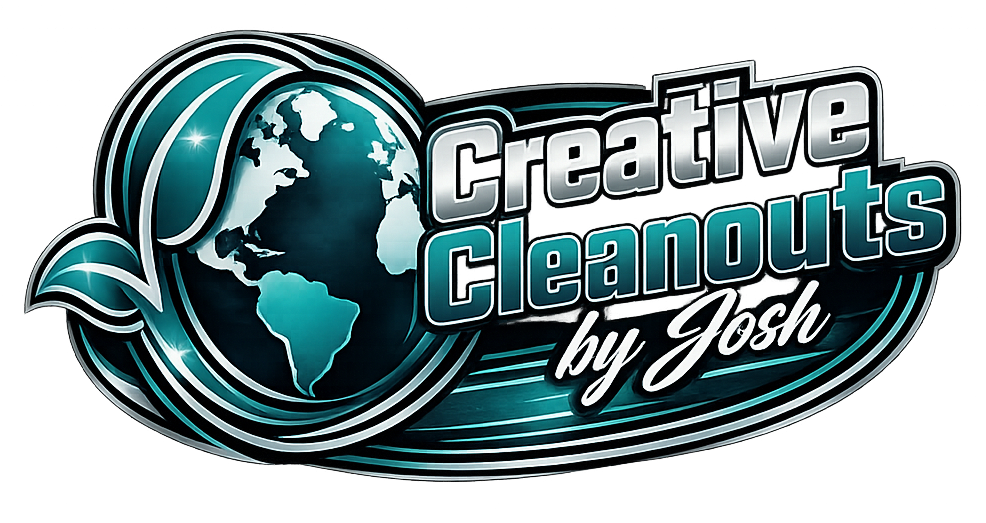 Logo for Creative Cleanouts by Josh with teal globe and metallic text