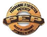 Logo for Quebec's Preventive Maintenance Program (PEP): golden badge with text,
