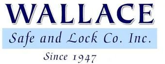 Wallace Safe and Lock Co. Inc. logo, dark blue text, light blue rectangle,