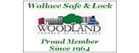 Wallace Safe & Lock logo: green text, includes Woodland Chamber of Commerce logo, Logo for Wallace Safe & Lock, a proud member of the Woodland Chamber of Commerce since 1964.