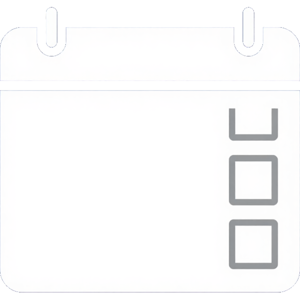 White calendar icon with three outlined squares on the right and two tabs at the top