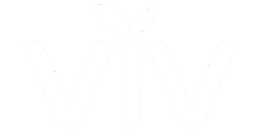 The white logo for the company viv