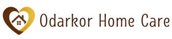 Odarkor Home Care logo with a gold heart and house icon on a white background