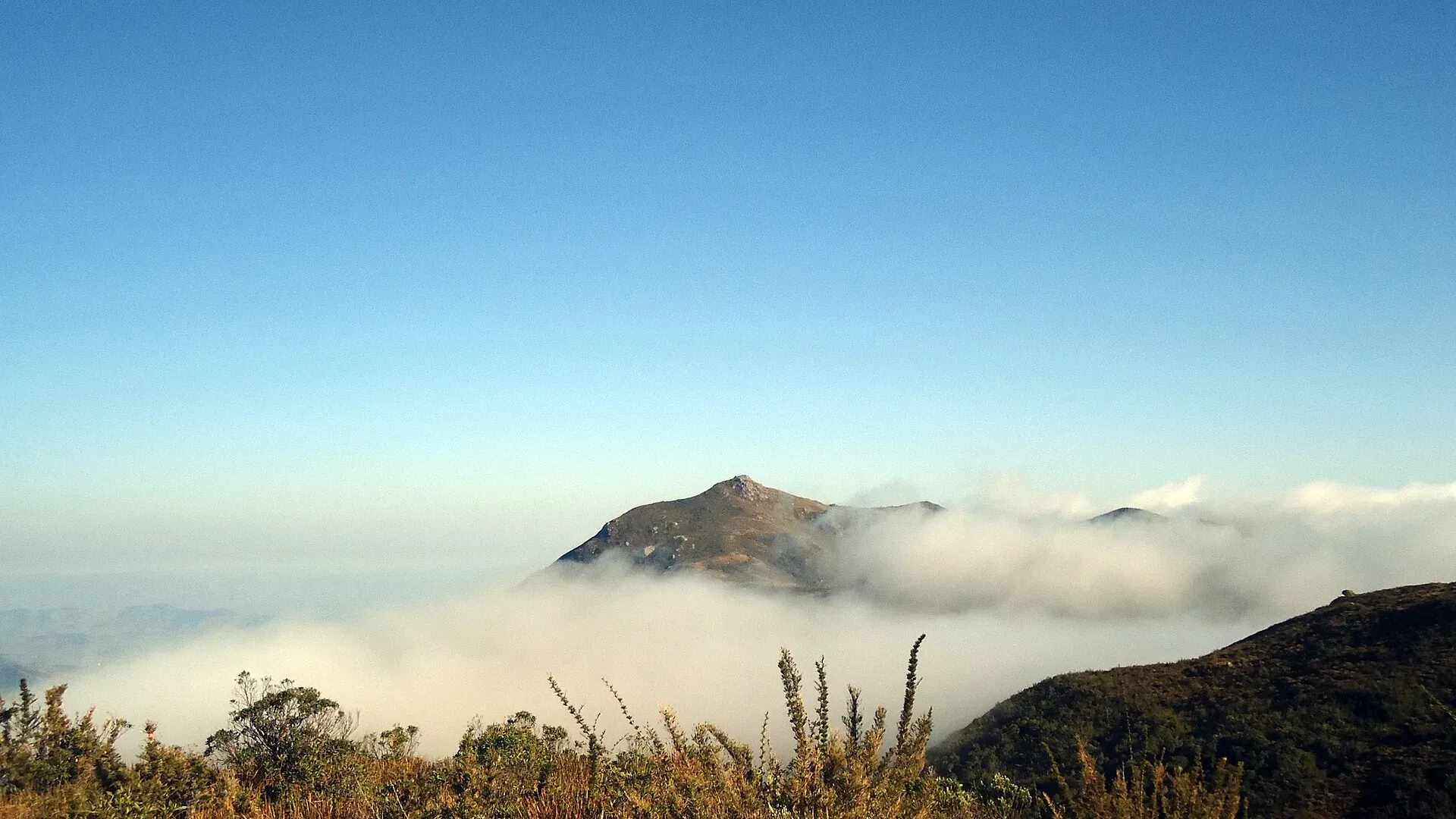 Campos de Altitude do Parque Nacional do Itatiaia, com montanhas acima de um mar de nuvens
