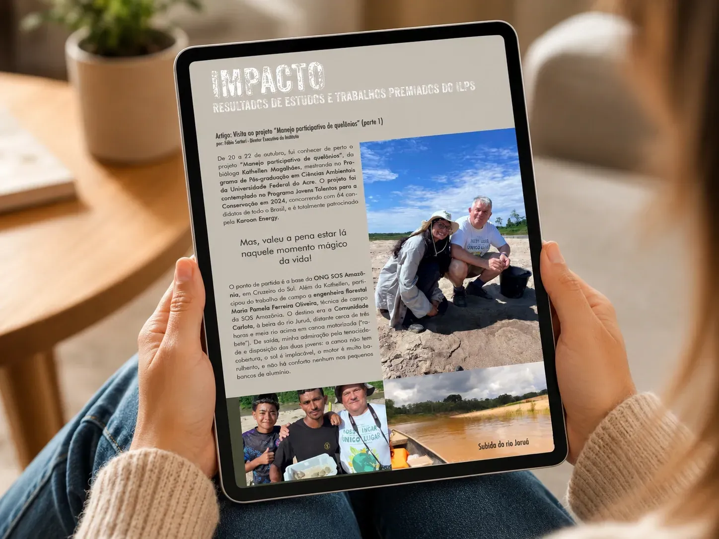 Tablet com matéria da Revista Natureza e Ciência, do ILPS