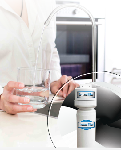 A kitchen sink with a water filter attached to it
