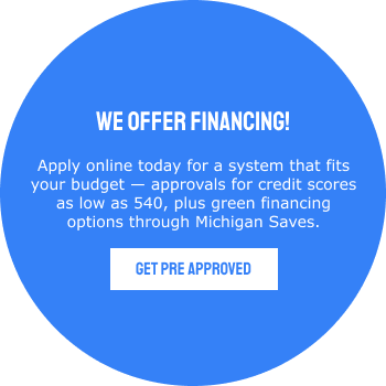 Blue financing ad: “We Offer Financing!” with apply online button and text about credit scores as low as 540.
