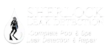 Pool service logo with a swimmer icon and text for pool cleaning, leak detection, and repair.