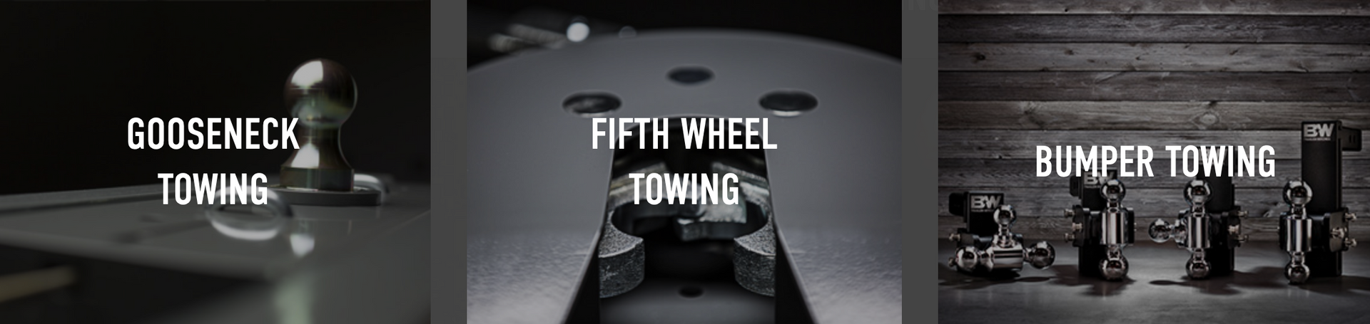 Three black and white images with the words towing on them