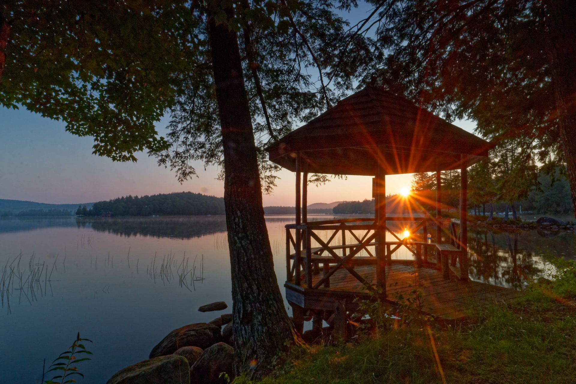 sunset through a gazebo