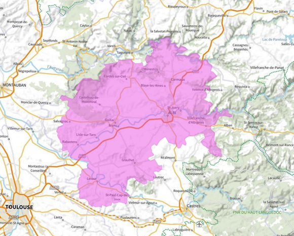 Carte de l'allotissement Albi local, Canal 11D - 222.064 MHz