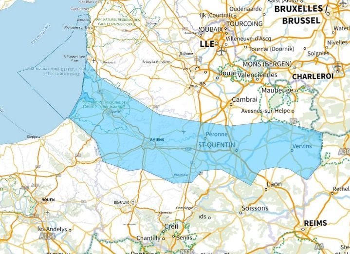 Carte de l'allotissement Amiens étendu, Canal 8D - 201.072 MHz
