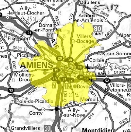 Carte de l'allotissement Amiens local 1, Canal 11C - 220.352 MHz