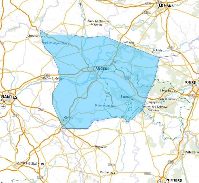 Carte de l'allotissement Angers étendu, Canal 6B - 183.648 MHz