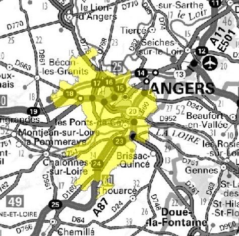 Carte de l'allotissement Angers local 1, Canal 11A - 216.928 MHz