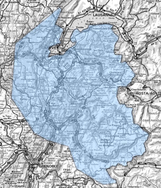 Carte de l'allotissement Annecy étendu, Canal 7C - 192.352 MHz