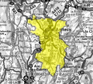 Carte de l'allotissement Annecy local 1, Canal 11D - 222.064 MHz
