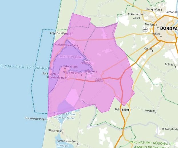 Carte de l'allotissement Arcachon local 1, Canal 11C - 220.352 MHz