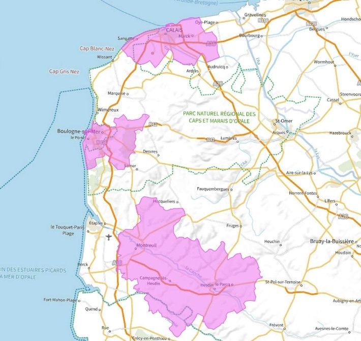 Carte de l'allotissement DAB Côte d'Opale local 1, canal 5B - 176.640 MHz