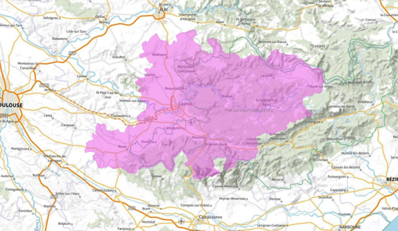 Carte de l'allotissement Castres local, Canal 7D - 194.064 MHz