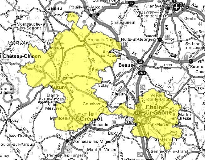 Carte de l'allotissement Chalon-sur-Saône local 1, Canal 8D - 201.072 MHz