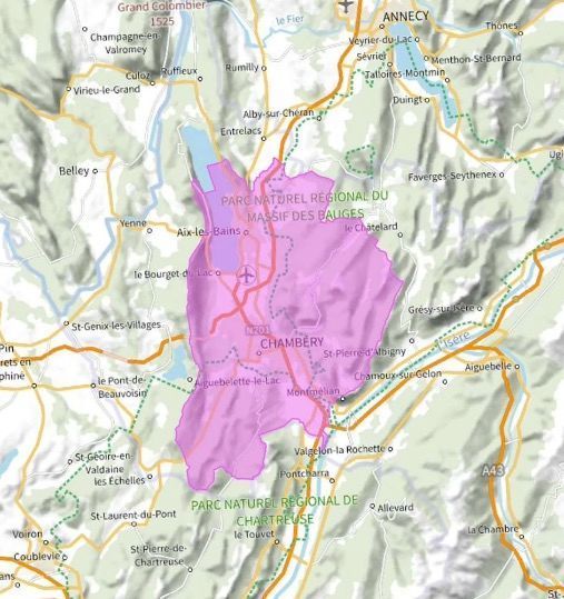 Carte de l'allotissement Chambéry local 1, Canal 6D - 187.072 MHz