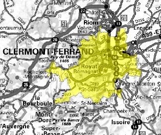 Carte de l'allotissement Clermont-Ferrand local 1, Canal 6B - 183.648 MHz