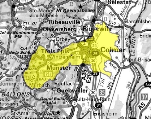 Carte de l'allotissement Colmar local 1, Canal 11C - 220.352 MHz