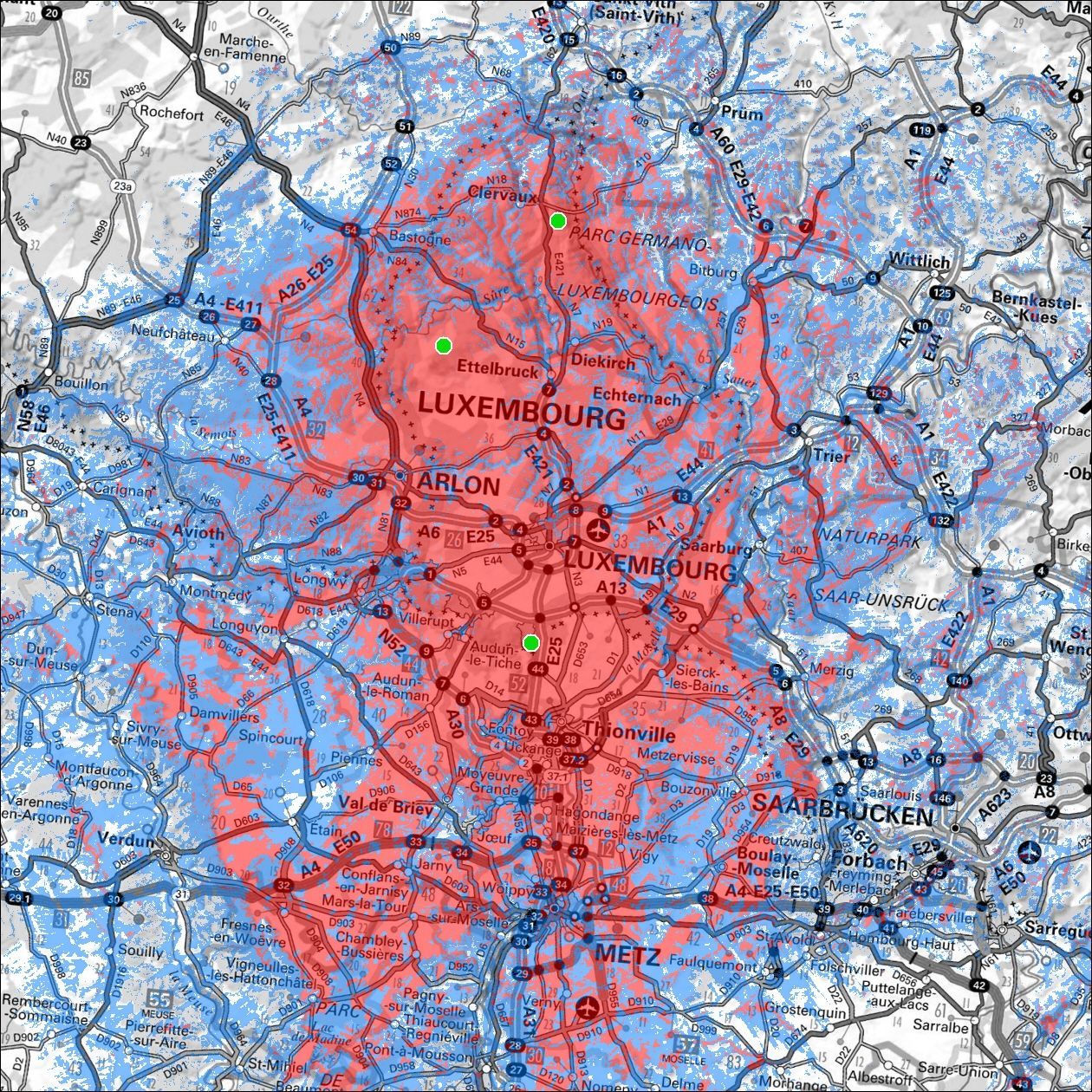 Carte de couverture DAB+ Luxembourg national, canal 7D