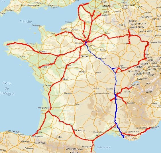 En bleu: déploiement de la 1er phase en 2021. En rouge: déploiement de la 2ème phase en 2023/2024. Sources: IGN/Arcom.