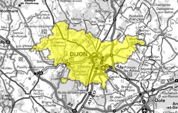 Carte de l'allotissement Dijon local 1, Canal 5C - 178.352 MHz