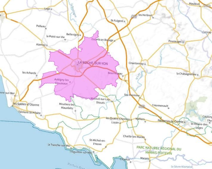 Carte de l'allotissement La Roche-sur-Yon local 1, Canal 9A - 202.928 MHz