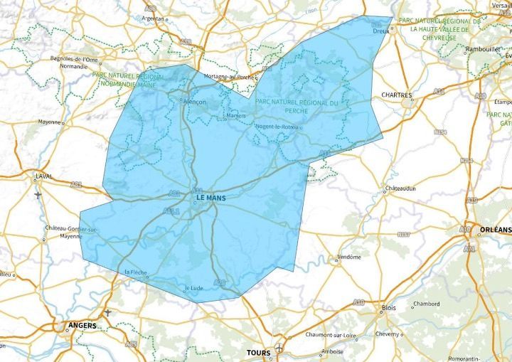 Carte de l'allotissement Le Mans étendu, Canal 7A - 188.928 MHz