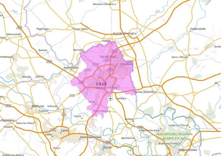 Carte de l'allotissement Lille local 1, canal 7C - 192.352 MHz