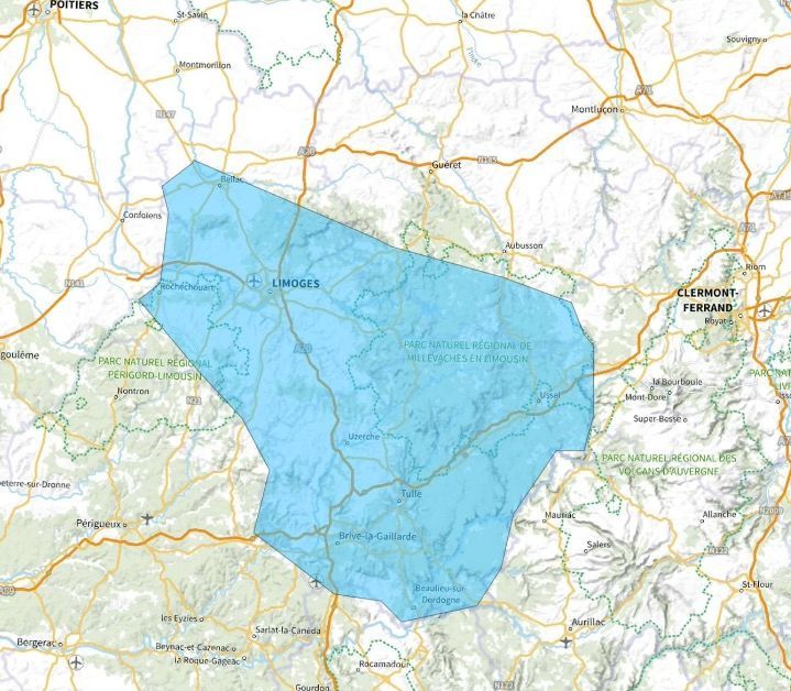 Carte de l'allotissement Limoges étendu, Canal 5C- 178.352 MHz