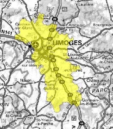 Carte de l'allotissement Limoges local 1, Canal 6D - 187.072 MHz