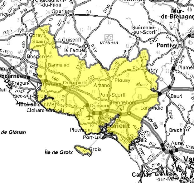 Carte de l'allotissement Brest local 1, Canal 7C - 192.352 MHz