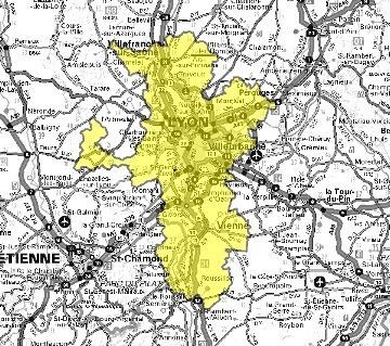 Carte de l'allotissement Lyon local 1, Canal 11B - 218.640 MHz