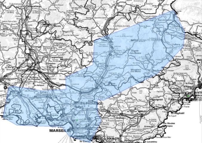 Carte de l'allotissement Marseille étendu, Canal 5B - 176.640 MHz