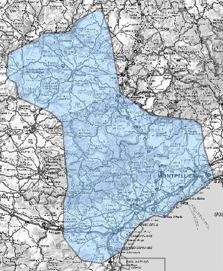 Carte de l'allotissement Montpellier étendu, Canal 11C - 220.352 MHz