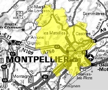 Carte de l'allotissement Montpellier local 1, Canal 9C - 206.352 MHz