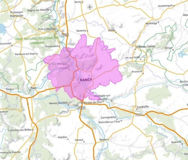 Carte de l'allotissement Nancy local 1, Canal 5B - 176.640 MHz