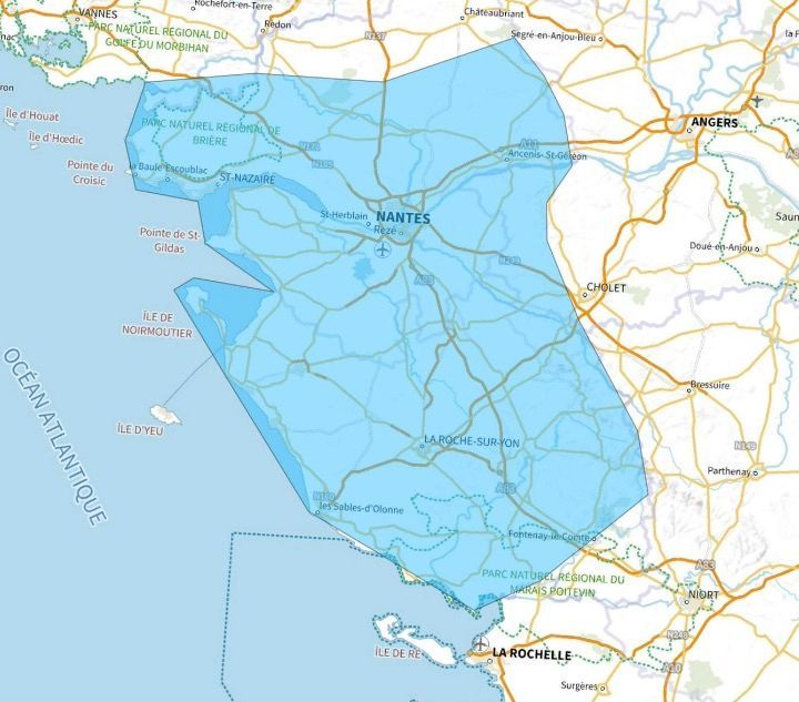 Carte de l'allotissement Nantes étendu, Canal 5D - 180.064 MHz