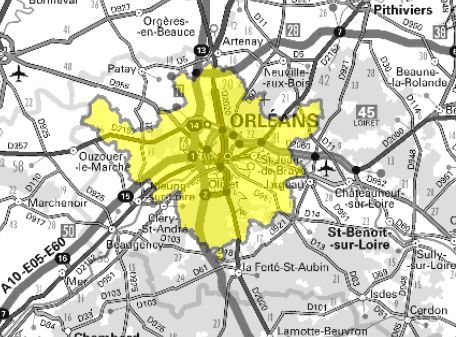 Carte de l'allotissement Orléans local 1, Canal 5C - 178.352 MHz