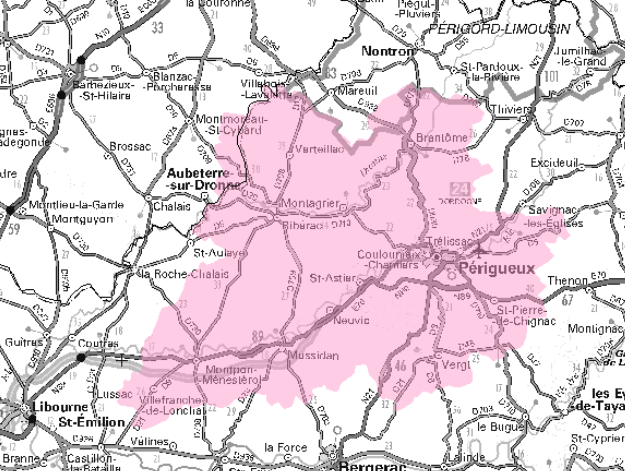 Carte de l'allotissement Périgueux, Canal 9B - 204.640 MHz
